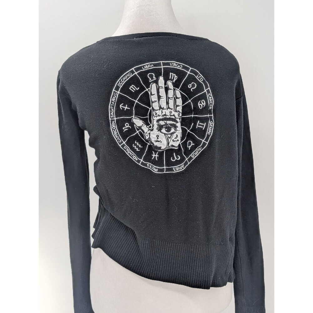 Jawbreaker Astrology Hamsa Witchy Black Embroidered Button Cardigan Size Medium - Picture 2 of 7